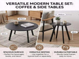 Round Nesting Coffee Table Set of 2, Modern Black Metal Side and End Tables for Indoor and Outdoor 72838276