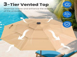 10ft 3-Tier Solar LED Patio Umbrella with Tilt Adjustment and UV-Resistant Polyester Fabric, Outdoor 72384806
