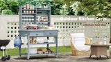 K&K 64.9"H Outdoor Potting Bench Table with Lockable Wheels, Solid Wood Outdoor Kitchen Island with N707P228274G