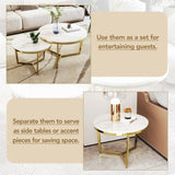 Modern Round Nesting Coffee Table Set 2-Piece White & Marbling Top Gold Base WF320651AAK