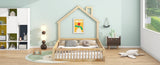 Wood Full Size House Platform Bed with Guardrail, Natural N709P171852M