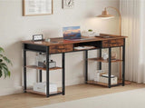 48 Inch Computer Desk with 2 Fabric Drawer Storage Shelf Gaming Writing Table, Rustic Brown 00069430