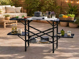 Foldable Aluminum Camping Kitchen Table Heat Resistant Slatted Tabletop, 4 Foldable Side Trays Mesh 08504141