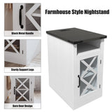 Farmhouse End Table with Charging Station, 15.4'' Rustic Nightstand with Barn Door & Adjustable T3609P332411