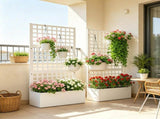 White 35"x16"x70" Galvanized Raised Garden Bed Planter Box with Trellis for Climbing Vegetables & 18314678