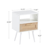 15.75" Rattan End table with drawer and solid wood legs, Modern nightstand, side table for living W126573108