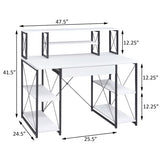 ZNTS White and Black Office Desk with Open Shelves and Hutch B062P184529