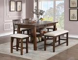 Set of 2pcs Counter Height Stools Dining Room Furniture Rustic Oak / Beige Fabric Cushion w/ Welt B011111840