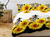 3 Pieces Black And White Background Sunflower Duvet Cover Set Yellow Flower Polyester Bedding Set 46040075