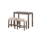 Lux Brown 3 Piece Counter Height 36" Pub Table Set with Tufted Creamy White Linen Stools B06178657
