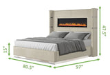 Upholstery Wooden King Bed with Ambient lighting in Beige Velvet B00977492
