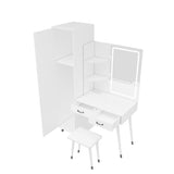Makeup Vanity Table Slim Armoire Wardrobe Set, Dressing Table with LED Mirror Power Outlets 97156589