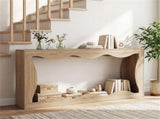 63" Narrow Console Table with Wavy Hollow Design, 2-Tier Extra Long Entryway Table with Storage 29895632