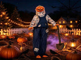 5.3FT Halloween Pumpkin Man Animatronic Prop, Sound & Motion Activated with Waving Nail Hands, 94850192