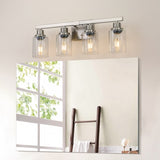Modern 4-Light Bathroom Vanity Light Fixture - Brushed Nickel Finish with Clear Glass Shades, W1340P206668