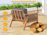 Gray Boho Patio Acacia Wood Chair with Woven Rope Armrests, Cushioned Outdoor Accent Chair for Porch 11342284