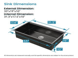 Stainless Steel Kitchen Sink, 33x19 Single Bowl, Undermount Handmade Sink in Brushed, with Cutting 62238441