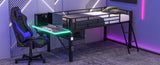 Gaming mid loft bed with desk, LED, Twin, Black 90531759