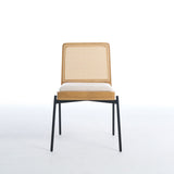 Mid-Century Dining Chairs Set of 2, Accent Linen Fabric Side Chairs with Rattan Backrest Metal Legs 30479899