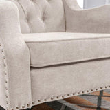 Beige Accent Chair, Living Room Chair, Footrest Chair Set with Vintage Brass Studs, Button Tufted W1170100893