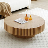 ZNTS Natural Wood Coffee 39.37 MDF coffee table Modern Handcraft Drum Coffee Circle Coffee W876P188696