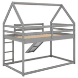 Twin Size Bunk House Bed with Slide and Ladder,Gray WF285894AAE