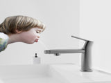 Gun Gray Single Handle Bathroom Faucet for 1 or 3 Holes ,Fountain and Flow Mode 2-in-1 function,Deck 16259621
