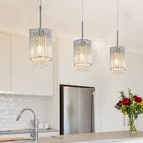 ZNTS Modern Crystal Pendant Light 3-Pack Adjustable Chrome Hanging Ceiling Fixture with Clear Beads, W1340P208485