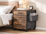 Wood Filing Cabinet with Casters, Weathered Wood Fluted, Iron Clad Wood, Melamine Faced, 3 Small 25697805