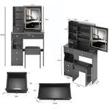 Small Size Left Drawer Desktop Vanity Table Cushioned Stool, Touch Control Sliding LED Mirror, W936P226035