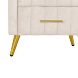 Upholstered Wooden Nightstand with 3 Drawers and Metal Legs&Handles, Bedside Table with Marbling N733P208520A