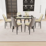 51" 6 person glass dining table set, kitchen set with black metal leg dining table and chairs, 62923515