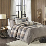 7 Piece Herringbone Comforter Set Neutral Queen B03597190