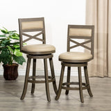 24" Counter Height X-Back Swivel Stool, Weathered Gray Finish, French Gray Leather Seat B04660726