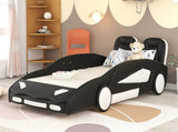Twin Size Race Car-Shaped Platform Bed with Wheels, Black 19357960