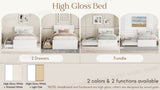 Modern Twin Bed Frame With Twin Trundle For High Gloss Headboard and Footboard With Creamy W697131325