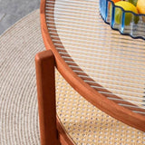 Modern minimalist circular double-layer solid wood coffee table, craft glass tabletop, second layer W1151104956