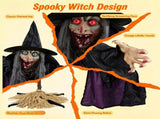 6.6 FT Halloween Animatronic Flying Witch on Broom, Sound Activated with Flashing Red Eyes & 72248094