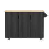 K&K 51" Fluted Kitchen Island with Drop Leaf, Farmhouse Accent Kitchen Island on Wheels with N707P221446B
