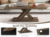 37.5" Rustic Brown Coffee Table - Geometric DesignWood Texture, Rubber Wood Plywood Frame 49627430