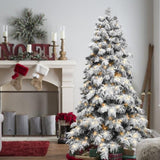 Artificial 5ft Flock LED-lit Christmas Tree with 375PE/PVC Mixed Branch Tips,Hinged Premium & 97476226