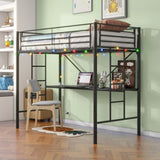 Twin Metal Loft Bed with Desk, Power Outlet and LED Lighted , Safety Guard & Ladder, No Box Spring W840P192240