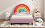 ZNTS Rainbow Design Upholstered Twin Platform Bed Cute Style Princess Bed for Boys & Girls, Teens, WF317595AAZ