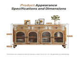 59.06" Farmhouse Sideboard Buffet Cabinet, Distressed Wood Credenza with 3 Drawers & 4 Glass Doors, W2295P475268
