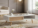 41.34" Rattan Coffee table, sliding door for storage, solid wood legs, Modern table for living room W1265107718