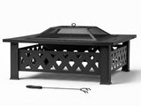 32 Inch Square Outdoor Wood Pit Table, Heavy Duty Wrought Iron Firepit with Pyramid 29225423