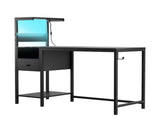 Computer Desk with Power Outlet & Storage Shelves, Study Writing Table with USB Ports Charging 20137043