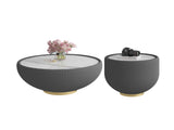 Modern Round Sintered stone Pattern Tabletop Leather Edge Sofa End Table with Metal Base,Luxurious W3081P309606
