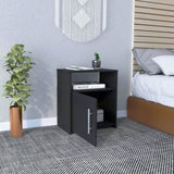 Nightstand, Single Door Cabinet, Metal Handle, One Shelf, Superior Top, Black B097120603