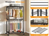 29.5 Inch Rolling Clothes Rack, Adjustable Metal Shelves, Heavy Duty Clothes Rack with Side Hooks 43856753